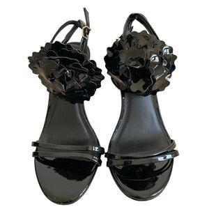 Express Black Patent Leather Heels Size 6 Flower Party Garden Party Going Out